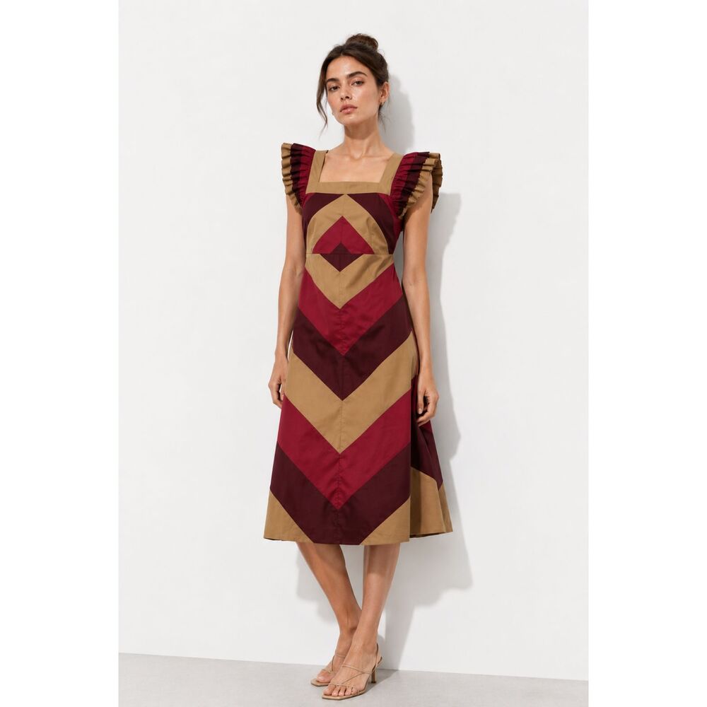 Sofie The Label Cotton Midi Dress Ruffle Sleeve Pockets Cottagecore Boho M NEW